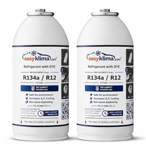 EasyKlima R134a Réfrigérant avec colorant UV - Set de 2 boîtes pour climatisation de voiture - Remplacement pour R134a / R12 - Recharge de climatisation