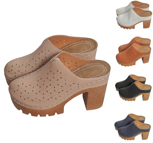 Zoccoli e pantofole da donna in pelle, comodi sandali da donna con tacco, scarpe chiuse, con plateau e tacco alto, antiscivolo, ciabatte estive eleganti