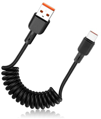 USB to USB C Coiled Cable,3A/15W Fast Charging 0.3-1.2m,Support App-le CarPlay,And-roid Auto,Coiled USB A to USB C Cable,Car Adapter USB C,iPad,Coiled USB C for I-Phone 15 Pro Max/iPad/S23,Ga-laxy