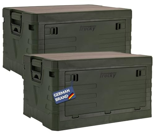 Trucky Storage Box mit Deckel Camping Klappbox Klappkiste Aufbewahrungsbox | 2er Set 45 L, 53 x 36 x 29 cm, Grün, faltbar, Aufbewahrung, Kiste