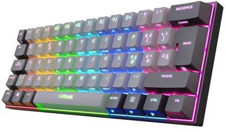 GXTrust Revyn Tastiera Gaming Wireless Meccanica 60% Layout Italiano QWERTY | Tri-Mode 2.4GHz/Bluetooth/USB, Batteria de 50 Ore, Ricaricabile, RGB, Keyboard Mini per PC Laptop, Grigio/Nero