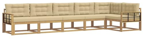 vidaXL Outdoor-Sofagarnitur mit Kissen 4 pcs Weiß und Beige Polyester, Akazien-Lounge-Set, moderner Outdoor-Sofa, langlebiges modulares Sofa, wetterfester Garten-Sitz