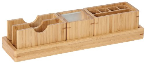 Bartl Stifte- und Zettelhalter Bambus, 4-teilig, universelles Ablagesystem aus Holz mit Stifteköcher, Notizhalter und Ablagefächer für z.B. Visitenkarten oder Briefe, Office-Line-Bambus