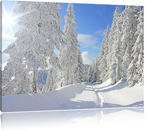 Pixxprint Winterlandschaft Bäume, Größe: 120x80cm, Leinwandbild, fertig gespannt, Wandbild, Dekoration, Kunstdruck, kein Poster
