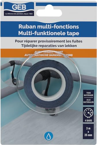 GEB Ruban souple multifonction anti-fuites auto-amalgamant pour colmater canalisations et tuyaux - 3 m x 25 mm