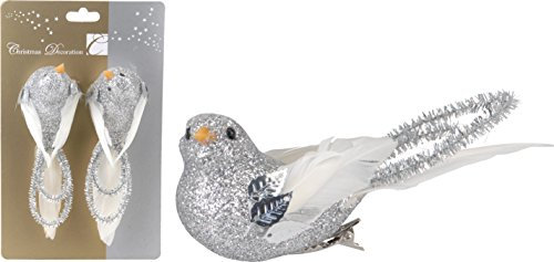 Dekoschmuck Vogel auf Clip 14 cm im 2er Set Silber