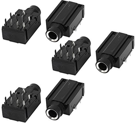 sourcing map 6.35mm Stereo Socket Headphones Jack, 1/4 Inch 9 Pins PCB Panel Mount Adapter, 6 Pcs 9P Audio Connectors for DIY Replacement AV Car Audio MP3 Player, Black