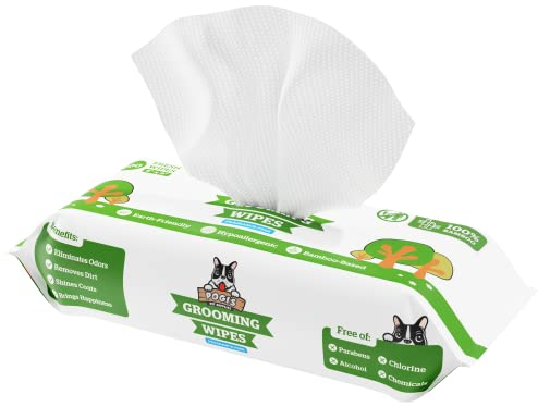 Pogi lingettes nettoyantes pour Chiens – à Base de Plantes, sans Parfum – Lot de 100