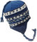 Nepal Handgestrickte Sherpa-Mütze mit Ohrenklappen, Trapper-Skimütze, schwere Wolle, Fleecefutter (weiß/blau)