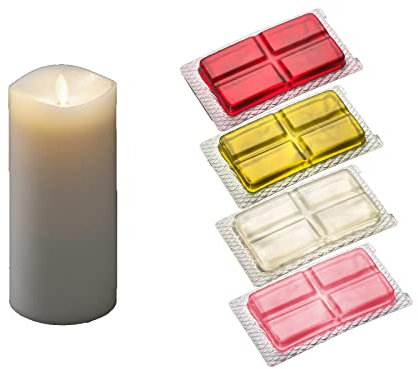 LED Duftkerze mit 6h Timer, weiß, flackernd, mit 4 verschiedenen-Duftpads, Ø 9cm, Höhe 18cm, Batteriebetrieb: 2x D 1,5W (exkl.)