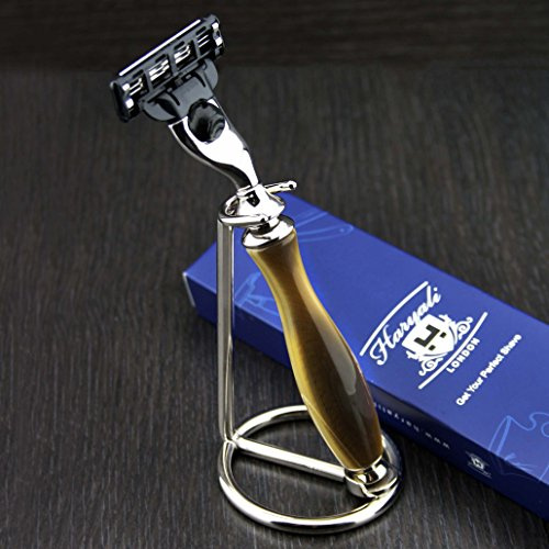 Premium Gillette Mach3 Rasur Rasierer mit Horn Replica Griff und Edelstahl Ständer | Gents Rasierpinsel & Pflege > Geschenk für ihn
