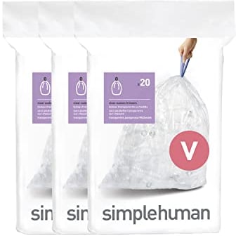 simplehuman CW0277 code V Custom Fit Bin Liner Bulk Pack, Clear Plastic (3 Pack of 20, Total 60 Liners)