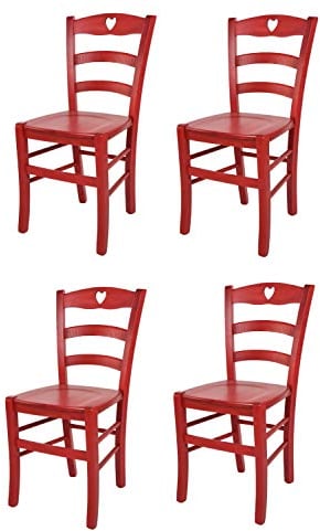 t m c s Tommychairs - 4er Set Stühle Cuore für Küche und Esszimmer, Robuste Struktur aus Buchenholz, in Anilinfarbe Rot lackiert und Sitzfläche aus Holz