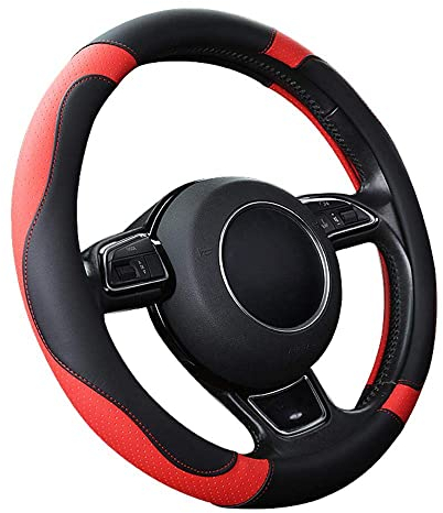 SFONIA Auto Lenkrad Abdeckung Lenkradschutz Lenkradhülle Mikrofaser-Leder Universal 37-38cm/15 rutschfest Atmungsaktiv Langlebig (Rot)