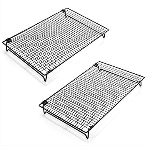 Lawei 2 Stück Auskühlgitter Set Faltbar Edelstahl Küchengitter Rechteckig Bratgitter Kühlgestell zum Abkühlen & Braten - 44 x 30 x 5 cm, Schwarz