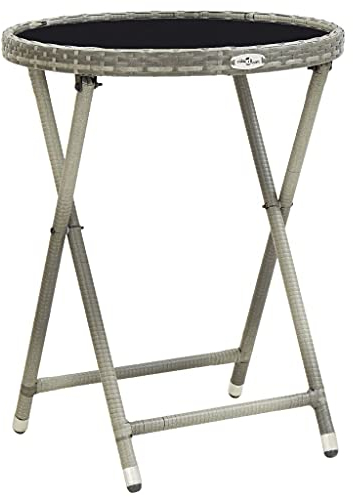 vidaXL Beistelltisch Klappbar Klapptisch Gartentisch Balkontisch Tisch Bistrotisch Campingtisch Terrasse Garten Grau 60cm Poly Rattan Hartglas