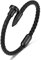 BIYONGDE Men's Braided Leather Bracelet with Black Stainless Steel Nail Ornament, Slim Leather Bangle Bracelet for Men and or Women, Minimalist and Urban Style Unisex, M, Leather, no gemstone