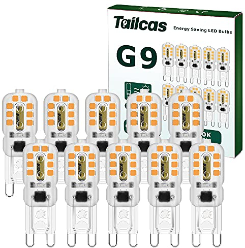 Tailcas G9 LED Light Bulbs 3W, (Equivalent 30W Halogen Bulb) Mini Led Lamp Warm White 360 Degree 300LM 3000K AC/DC 220-240V for Lighting Decor, Chandelier Home (10 Packs)