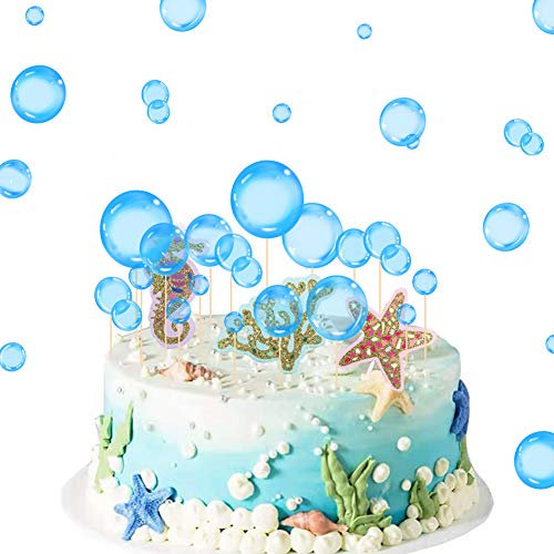 27 Stück blaue flache Blasen-Cupcake-Topper, Unterwasser-Party-Dekoration, Kinderparty-Zubehör, Bubble-Kuchen-Dekorationen für unter dem Meer, Babyparty, Meerjungfrau, Geburtstag