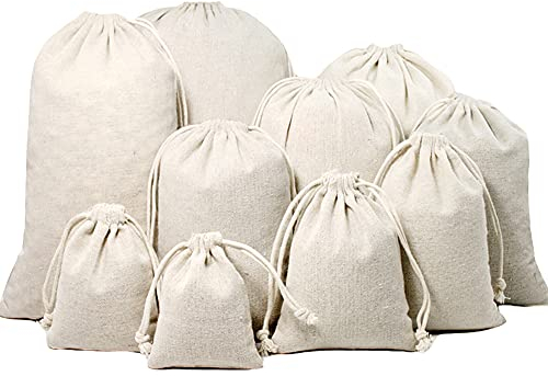 Hey~Yo Sacs Jute de Cordon, 20 Pièces Cadeau Pochettes en Toile de Jute, Multi-taille Sac à Café en Lin Coton Naturel, pour Épices Bonbons, Bijoux, Thé Sachets Filtre, Mariage et Artisanat (12x15cm)