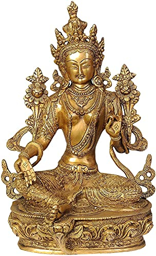 AONA Green Tara Devi Idols Statue Messing tibetische Göttin Yin Kwan Skulptur Höhe 30,5 cm
