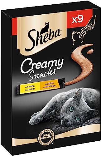SHEBA Beutel Creamy Snacks für Katzen mit Huhn und Käse cremiger Snack 7 x 9 x 12g