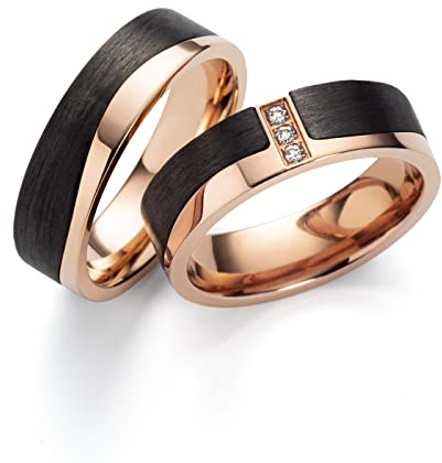 Schmuck Depot Trauringe, Titan Carbonringe, Diamant (0,045 ct w/si), Partnerringe, Eheringe, Hochzeitsring (Gravur/Etui/Garantie) | 3852