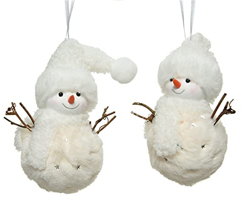 Decoris Christbaumschmuck Schneemann mit Mütze 13cm x 1 Stück Sortiert Winterfiguren flauschig weiß