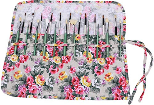 Amoyie Paint Brush Holders, Fabric Roller Bag for Acrylic Oil Watercolor Gouache Art Brush, 22 Holes, Maple Leaf