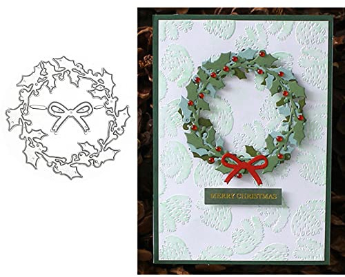 hinana Stechpalmenblätter, Kranz, Metall-Stanzformen, Schleife, Blatt, runde Kreise, Weihnachts-Stanzschablonen für DIY, Scrapbooking, Foto, dekorative Prägepapier-Stanzformen für Scrapbooking,