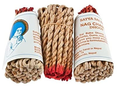 3 Paquetes Incienso Nepalí Cuerda Rope Nag Champa Satya Sai Baba 100% Natural SOGA Aroma Olor Artesano 120-140 Varillas