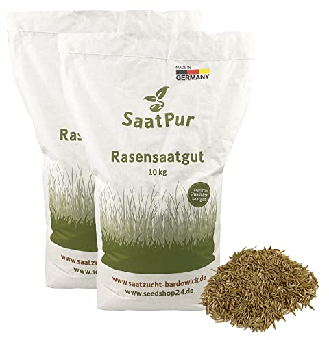 SaatPur® Rasensamen Berliner Tiergarten Dürreresistent 20kg für ca. 800 m², Mehrjährige Gebrauchsrasen Rasenmischung aus mehreren Rasenarten, meistens 4 bis 5, satt grün, Neusaat und Nachsaat