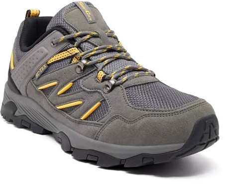 SILENTCARE Walking Shoes Mens Waterproof Low Rise Hiking Shoes Mens Non-Slip Lightweight Trekking Outdoor Shoes Camping Climbing (Grey UK 8.5)