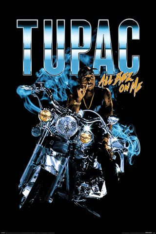 2pac All Eyez Motorcycle - Tupac Shakur Legend - Musik Poster Druck 61x91,5cm + 2 St Posterleisten Kunststoff 62 cm schwarz