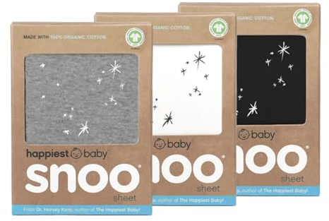 Happiest Baby SNOO Bassinet Fitted Sheet - 100% Organic Cotton Nursery Bedding - Fits SNOO Sleeper Crib Mattress - 3-Pack Bundle (White, Grey, Black)