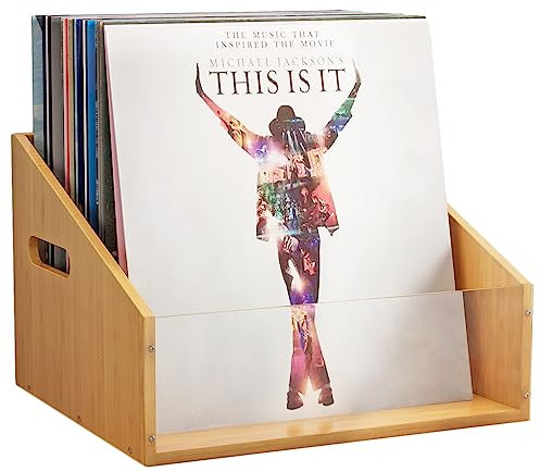 AEEHFENG Vinyl Record Storage Record Crates for Vinyl Album Storage for Vinyl Records Bamboo Record Holder with Handles Great for Record Album Magazine Storage Holds Up to 65 Records