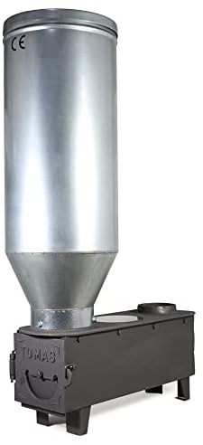 Estufa policombustible sin electricidad, cascara de almendra, pellet, hueso de aceituna u orujo, estufa de piñon sistema tomás.