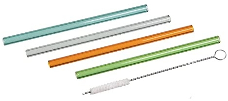Ritzenhoff 1370536 Glastrinkhalme Set - Serie Allround Nr. 2 - Vier bunte Trinkhalme aus Glas, Grau, Bernstein, Grün, Blaugrün | Artikelnr. 1370536, Serie Allround, 1 Glastrinkhalme, Made in Germany