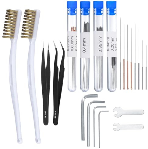 48 Pcs 3D Printer Nozzle Cleaning Kit, 3D Printer Nozzle Cleaning Needles Nozzle Cleaner 0.15/0.25/0.35/0.4/0.5/0.6/0.8mm, Stainless Steel Needles, Tweezers, Wire Brush for 3D Printer Accessories