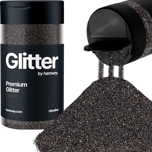 Hemway Premium Glitter Shaker - Black | Ultrafine Metallic Flake Sequins for Resin & Epoxy Crafts | Craft Supplies for Tumblers, Festival, Hair, Face, Body, Eye & Nail Art | 130 g