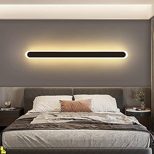 MHXZKHL Modern Langer Streifen LED Wandleuchte Nordischer Stil Linear Wandleuchte Aluminium Innen Hintergrundwandleuchte Für Bett Flur Treppe(Size:80CM, 34W,Color:Schwarz, Warmweiß)