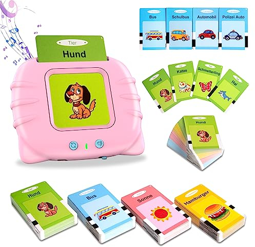 Sprechende Flash-Karten, Standard Deutsch-112 Blätter 224 Wörter, Sprechende Flash Karten Lernspielzeug für Kleinkinder 2-4 Jahre Alt, Interaktive Spielzeug für Jungen Mädchen (Rosa)