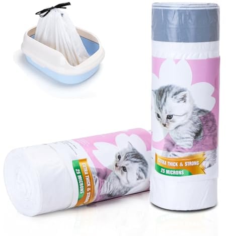 Nobleza 20Pcs XL Cat Litter Tray Liners With Drawstrings, 94x45cm Strong Durable Extra Large Cat Litter Tray Liners, 25 Microns Thickness Leak-Proof Cat Litter Bags for X-Large Litter Box, White
