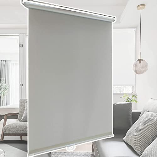 suction cup sunshade blinds,waterproof blackout roller Shades,Free-Perforated cordless curtains,width sizes 30-75cm,pull down retractable roller blinds,Fabric Window Shades,Grey-50×125cm(20*49in)