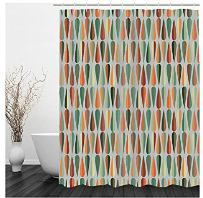 Stfery Rideau de Douche Tissu Orange, Rideaux de Douche Tissu Lavable Vert Forme de Larme 150x200 Baignoire Salle de Bain Décor Polyester