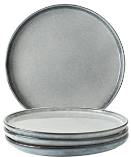 Dutch Rose Amsterdam Serenity Graue Teller, Esstisch-Set, Steingut, rundes Tafelservice und Mittagessenteller, Keramik-Geschenkset, Dessert, Salat, Vorspeisen, kleines Mittagessen usw. | 21 cm groß