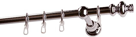 Garesa Gardinenstange Andrea Ø 20mm, 1-läufig, Chrom I Stabile Vorhangstange inkl. Ringe + Faltenlegehaken I Mit Endknopf Profil groß I 120cm