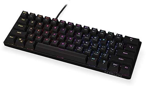 KRUX Qara 60%, Mechanische Gaming Tastatur, Kompaktes 60% Layout, Outemu Red Switches, Zonale RGB Beleuchtung, Höhenverstellbar, 1,8m Kabel, Schwarz