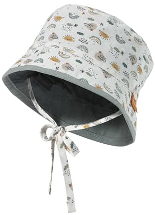 Sterntaler Wendefischerhut Regenbogen mit Bindeband - Babyhut Unisex mit UV -Schutz 50+ und Druckmuster - Wende -Fischerhut Baby schützt den Kopf - steingrün, 49