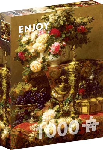 1000 Pieces Jigsaw Puzzle – Matte Finish, Soft Touch, Sturdy and Unique Pieces, Tight Fit, Vivid Colors, Missing Pieces Service – Flowers and Fruit – Robie Famous Still Life Painting – by ENJOY Puzzle